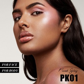 FOCALLURE Shimmer Face Highlighter Makeup Powder, Gel to Powder Glow Finish, Leaving a Lightweight & Healthy Radiance, Long Lasting Luminous Face Body Highlighter Makeup,PK01 Pinkish Galaxy