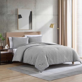 Kenneth Cole - King Duvet Cover Set, Soft Bedding with Matching Shams, Embossed Modern Home Decor, Oeko-Tex Certified (Serenity Wavy Lines Grey, King)