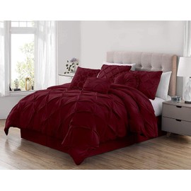 Chezmoi Collection Sydney 7-Piece Pinch Pleat Pintuck Bedding Comforter Set (King, Burgundy)