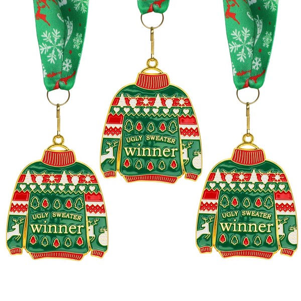 Abaokai 3 Pieces Christmas Ugly Sweater Medal Christmas Style Neck