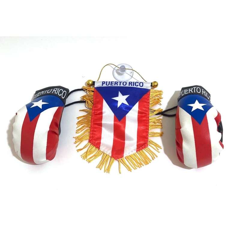 Puerto Rico window hanging car flag and boxing glove set