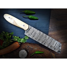 ColdLand 9.5 Inch Damascus Chef Knife, Professional Kitchen Knife with Ergonomic Pakka Wood Handle, Full Tang Construction, Non-Slip Grip, Damascus Steel Blade for Precise Slicing (7.50)