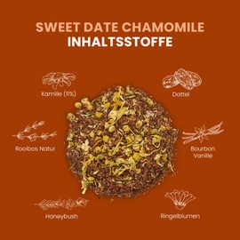 fitvia Rooibo Tea "Sweet Date Chamomile": Loose Tea, Date Chamomile - Real Fruit Pieces, No Added Sugar, 100 g