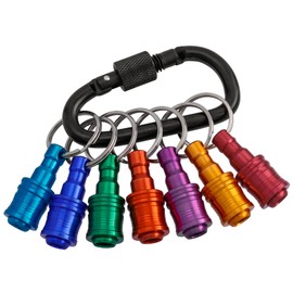 Bestgle Key Ring Bit Holder Aluminium Alloy 7 Pieces Portable Drill Holder 1/4 Inch Magnetic Drill Extension Bar Holder Adapter Non-Slip Quick Change with Black Carabiner Hook