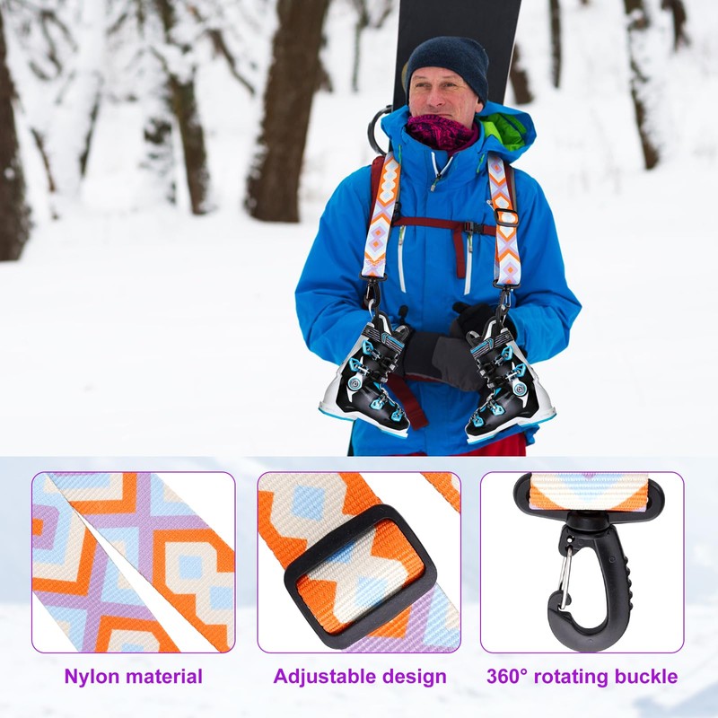 Ski Boot Strap, Adjustable Ski Strap with 360° Swivel Buckle,