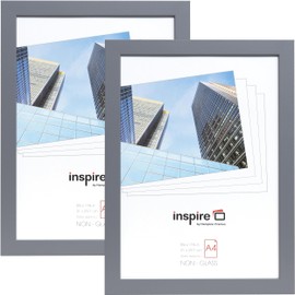 Hampton Frames ZURICH A4 (21x30cm) Pack of 2 Grey Poster Photo Frame Acrylic (Non-Glass) Front ZURA4GRY-PK2