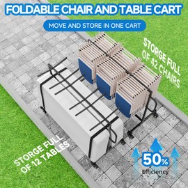 Folding Chair and Table Cart,One Tier Folding Chair Dolly with 4 Inch Swivel Caster 400LBS Capacity Chair Holder Rack Come with Strap Easy to Store&Move 42 Folding Chair,Space Saving Solution