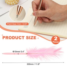 PATIKIL 1.0mm Feather Ballpoint Pens Bulk, 2Pcs Black Ink Vintage Plated Rod Quill Writing Pens for Office Wedding Guest Signature Style 1, Pink