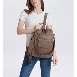 UTO Women's Elegant Backpack with Shoulder Strap Fashionable Multifunctional Backpack Shoulder Bag Men's PU Leather Backpack Compartment Zip Shoulder Bag School Backpack Handbag, 183-pu brown,