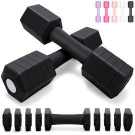 Adjustable Dumbbells Set, 4 in 1 Hand Weights Set for Women Men 12 LB Dumbbell Pair Each 2lbs 3lbs 4lbs 5lbs 6lbs Weights Dumbbells Set with TPU Soft Rubber Handle for Home Gym - Black