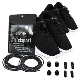 gipfelsport Elastic Laces With Quick Release, Rubber Quick Lacing System Without Tying, Lacing System For Children, Men, Women, black, 120