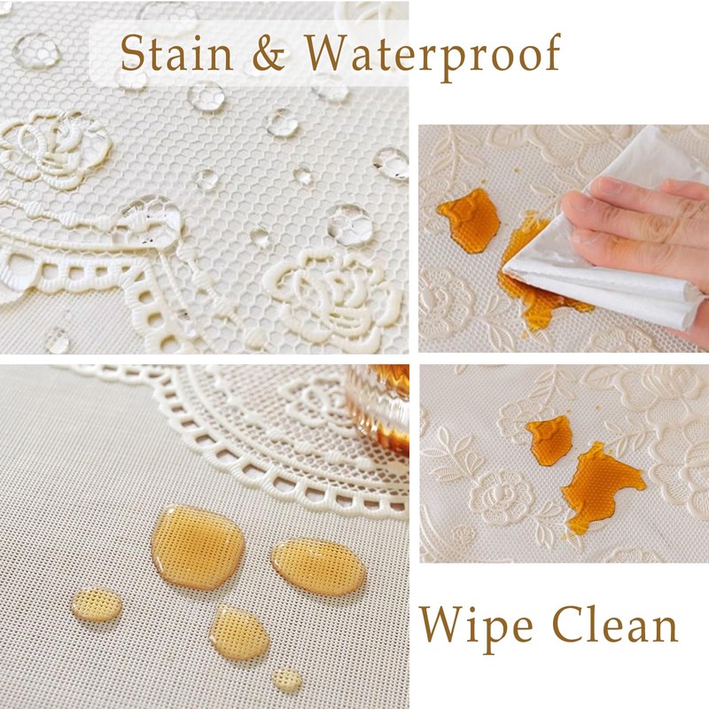 Jeloris Round Waterproof Vinyl Tablecloth, Beige Floral 60 Inch -