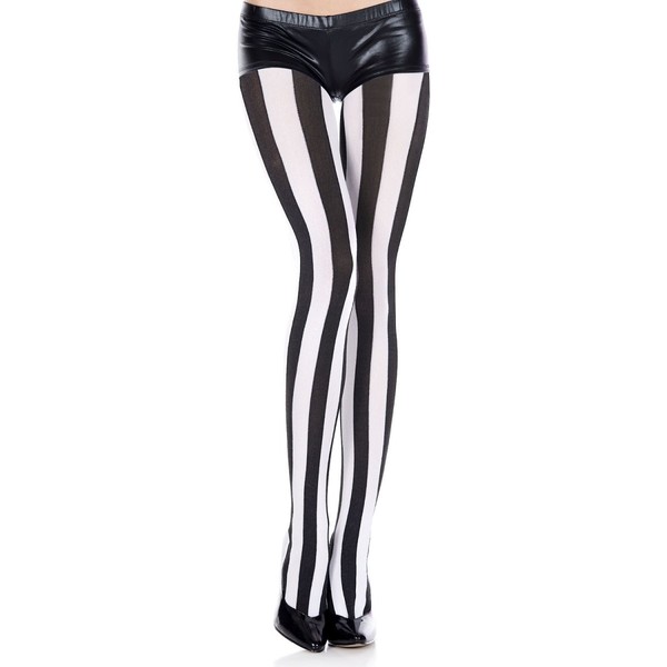 Music Legs Women's Vertical Stripe Pantyhose, Black/White, one Size