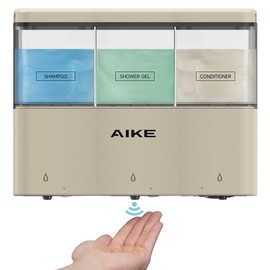 Touch-Free 3 x 10 fl.oz. Shower Shampoo Dispenser Wall Mount Triple Chambers Battery - Color: Desert