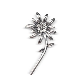 Edelweiss Pin with Rhinestones | Traditional Pin - Antique Silver Oktoberfest Accessory for Women, Dirndl, Traditional Dress, Folk Festival