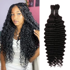 Human Braiding Hair For Knotless Braids 12Inch Short Boho Braids Human Hiar Extensions Wet And Wavy 10A Deep Wave Bulk Human Hair For Black Women (1B#, 12Inch 100g(50gx2Bundles))