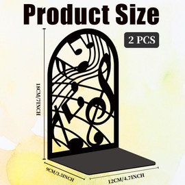 BEUNITONE Musical Metal Book Ends Non-Skid Black Unique Bookend Decorative Heavy Book Ends for Shelves Heavy Duty Study Book Support Stoppers for Desk Musical Note 7x4.7x3.5 inch 1 Pairs/2 Pcs