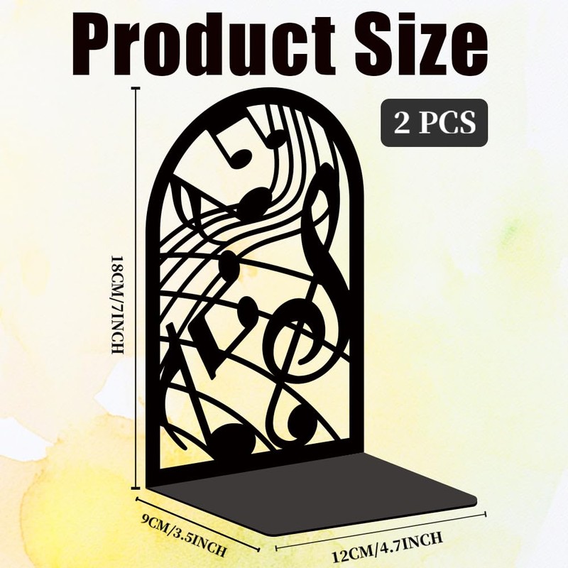 BEUNITONE Musical Metal Book Ends Non-Skid Black Unique Bookend Decorative