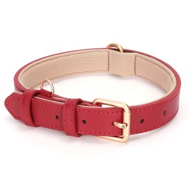 JASGOOD Leather Dog Collar for Small Medium Large Dog Adjustable Soft Breathable Leather Padded Puppy Collar Heavy Duty Waterproof Classic Dog Pet Collar, Red, S