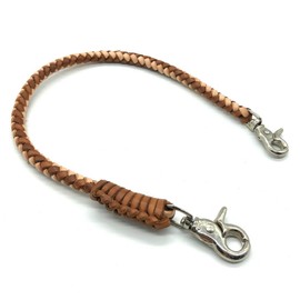 A-CRAFT Genuine Leather Handwoven Wallet Chain, Short Type, 16.9 inches (43 cm), Braided Leather, Cowhide Leather, Wallet, Chain, Bikers, Riders, Natural * Light Brown