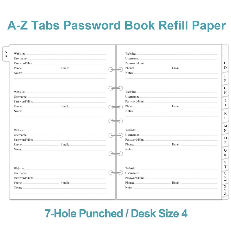 Password Book Refills - A-Z Password Notebook Refill Paper with