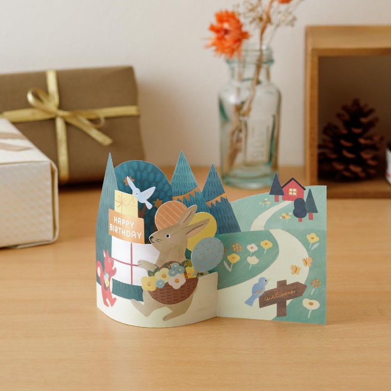 Midori 88766006 Message Card 3D Birthday Forest Animal Pattern
