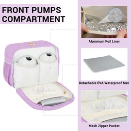 PIIOSER Breastmilk Cooler Bag with Ice Pack, Compatible with Wearable Breast Pumps & Accessories - Portable Pumps Carrying Case for Nursing & Working Moms (Purple-Small)