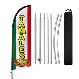 8FT Tamales Swooper Flag, Portable Tamales Signs with Stainless Steel Flagpole, Ground Stake, Eye-Catching Business Flag Banner for Store Advertising