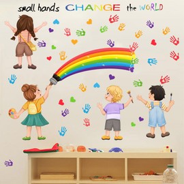 2Pcs Wall Decals, Inspirational Quotes Small Hands Change The World Wall Stickers Playroom School Classroom Nursery Preschool Wall Stickers Kids Wall Decals Girls Bedroom Wall Stickers Decor