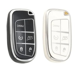 StyleC Remote Key Fob Cover Case compatible with Jeep Renegade Grand Cherokee Dodge Ram Charger (Black Silver)