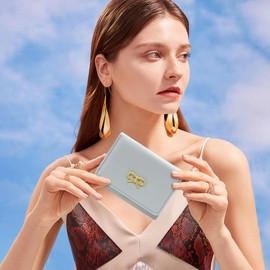 LJCZKA Women's Small Leather Wallet, Trifold Cute Bow Wallet, Card Holder with Coin Compartment, Card Slots, blue, Minimalist