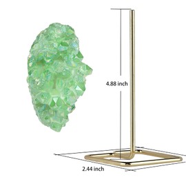 SUNYIK Irregular Titanium Coated Rock Quartz Crystal Cluster Geode Specimen on Metal Stand for Office Home Decoration, Green/Golden