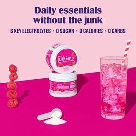Ultima Replenisher Electrolyte Hydration Powder, Raspberry, 30 Serving Canister - Sugar Free, 0 Calories, 0 Carbs - Gluten-Free, Keto, Non-GMO with...