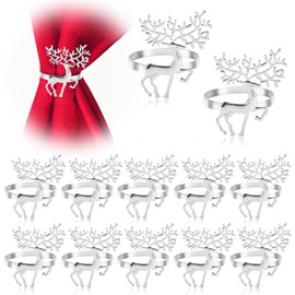 12pcs Christmas Reindeer Napkin Rings, Silver Reindeer Napkin Holders, Christmas Elk Napkin Buckle Set for Christmas Wedding Party Dinner Lunch Holiday Banquet Table Decoration Thanksgiving (Silver)
