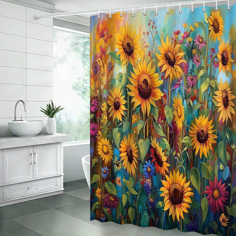 YNFUQANLN Sunflower Shower Curtain Rustic Farmhouse Flower Wildflowers Rustic Plants