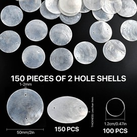 Lainballow Lainballow 150 pcs Round Capiz Shells, 2 Inch White Shells for Crafting, Natural Capiz Shell Disc with 2 Holes and 100 Connecting Rings for Wind Chimes DIY Craft Hanging Jewelry Making