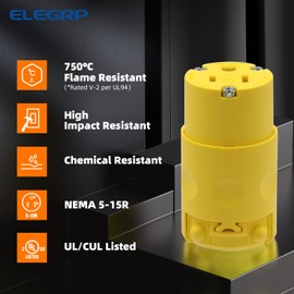 ELEGRP 15 Amp 125 Volt NEMA 5-15R 2 Pole 3 Wire Grounding Straight Blade Electrical Plug Replacement Cord Outlet Commercial Grade, Yellow, 2 Pack