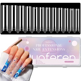 Quaferen No C Curve Nail Tips, 240Pcs 2XL Extra Long Clear Tapered Square Flat Straight Nail Tips, Half Cover Acrylic Tips Square Fake Nails for Nail Art Salon Home 12 Sizes