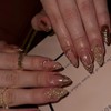 Gilded Press on Nails Medium-Length Almond Fake Nails Gold Ripple