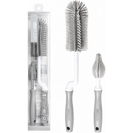 Moyuum Silicone Baby Bottle and Nipple Brush Set | Made in Korea, 360 Degree Rotating Handle, Soft Bristles, Hanging Hole for Quick Drying and Storage, Dishwasher Safe (Gray)