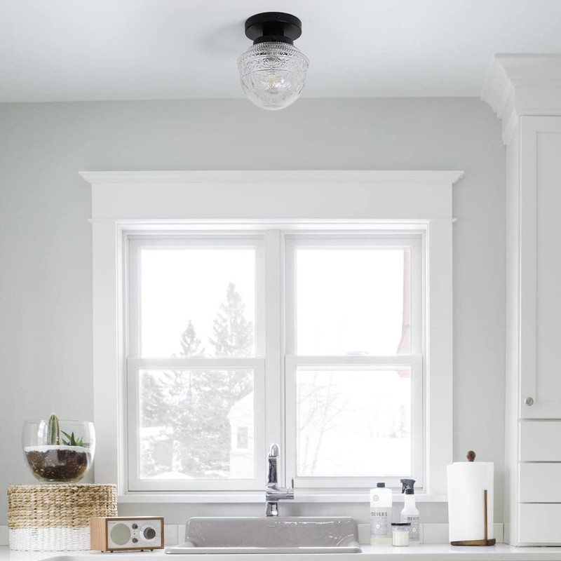 DSMJFU Black Semi Flush Mount Ceiling Light, Small Hallway Light