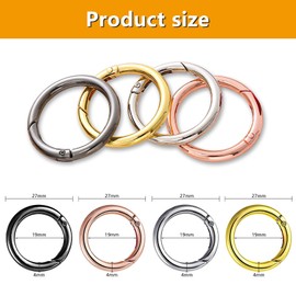 40 Pcs Spring O Rings Round Metal Spring Zinc Alloy Gate O Ring Round Carabiner Clip Key for Handbag Keychain Craft DIY Keys, 27mm