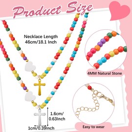 6 Pcs Colorful Beaded Cross Necklaces, Christian Religious Party Favors, Sunday School Prizes, Christian Religious Party Favors Jewelry Mexican Fiesta Gifts for Teen 15+2 Inches