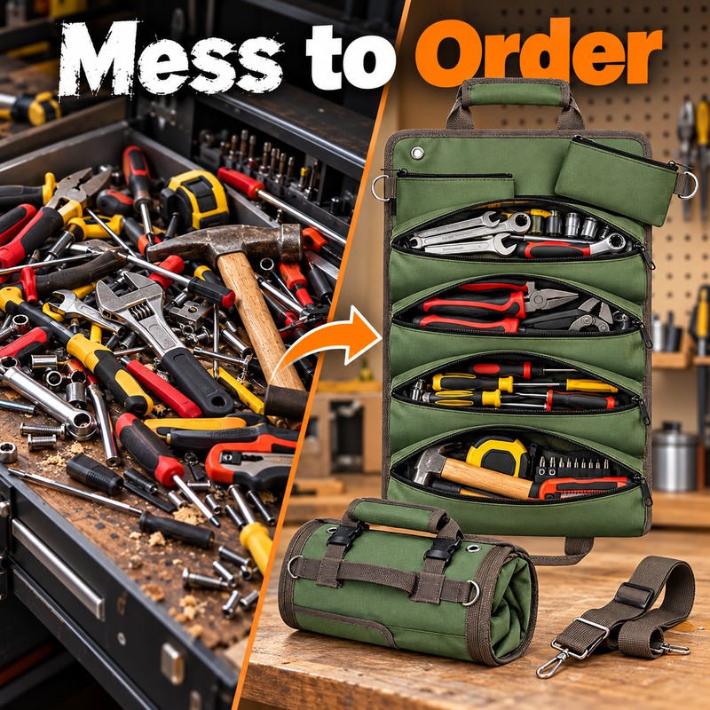 Heavy-Duty Roll-Up Tool Bag – Portable Oxford Fabric Tool Organizer