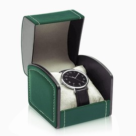 WisePoint Single Watch Case, PU Leather Watch Travel Case with Removable Cushion, Portable Jewelry Storage Case Organizer Square Watch Box Bracelet Holder for Most Watches and Smart Watch (green)