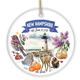 Collectible Ceramic USA Souvenir Keepsakes - Artistic New Hampshire State Themes and Landmarks Christmas Ornament