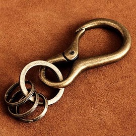 BRASS STORE Carabiner Key Chain with Antique Double Ring (Bronze) Key Ring Men's Women's Antique Gold Vintage, brown (bronze)