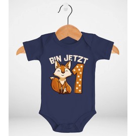 MoonWorks® Baby T-Shirt 1st Birthday Fox Bin Now 1 Animal Motifs Fox Birthday Shirt Boys Girls Organic Cotton, Fuchs Bin Jetzt 1 Navy