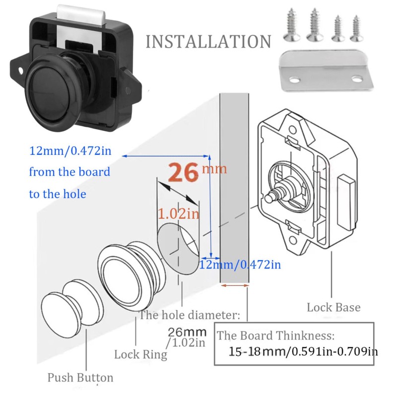 Keyless RV Cabinet Locks with Large Push Button, ABS RV