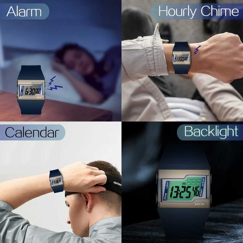 10 ATM Water Resistant Digital Watch with Multiple Functions Lap